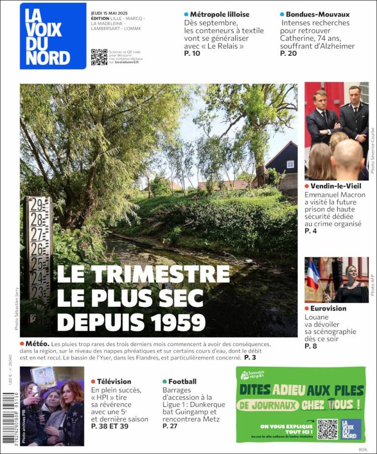 Portada de La Voix du Nord (Francia)