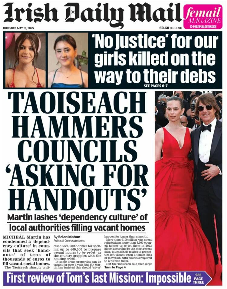 Portada de Irish Daily Mail (Irlanda)
