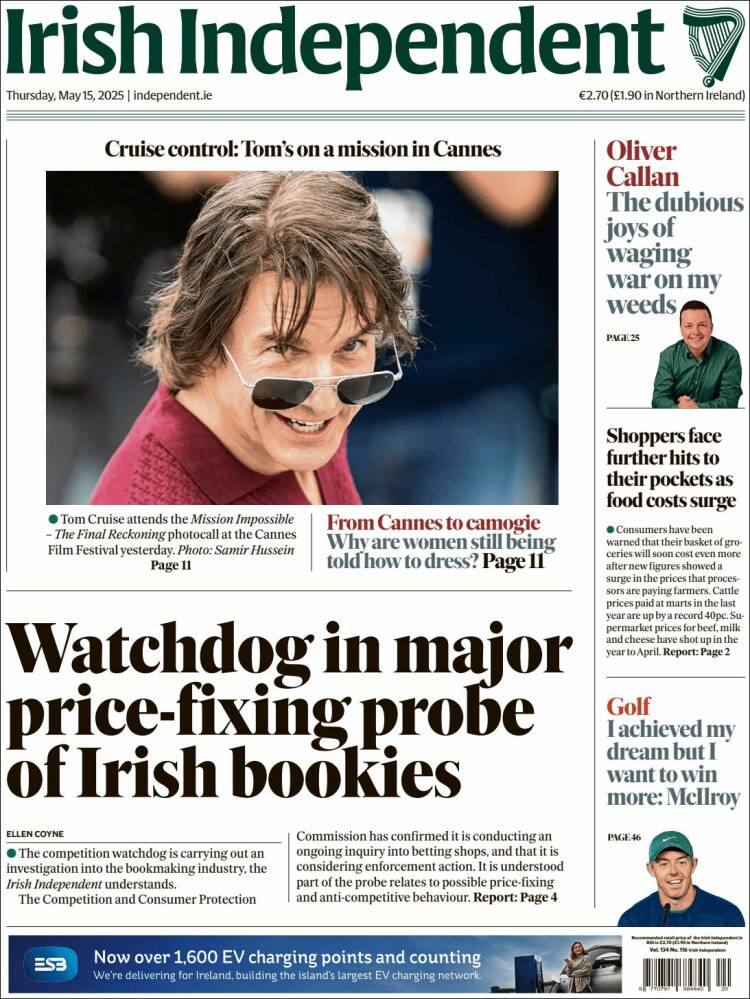 Portada de Irish Independent (Irlanda)
