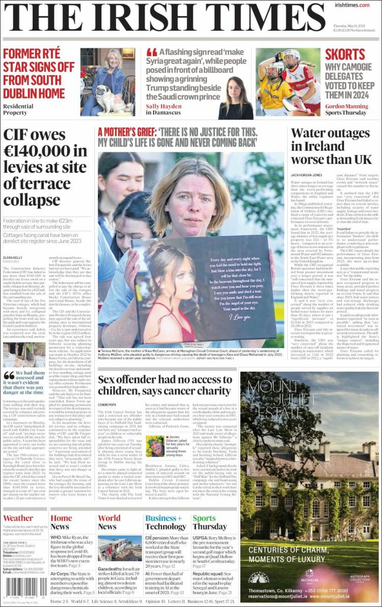 Portada de Irish Times (Irlanda)