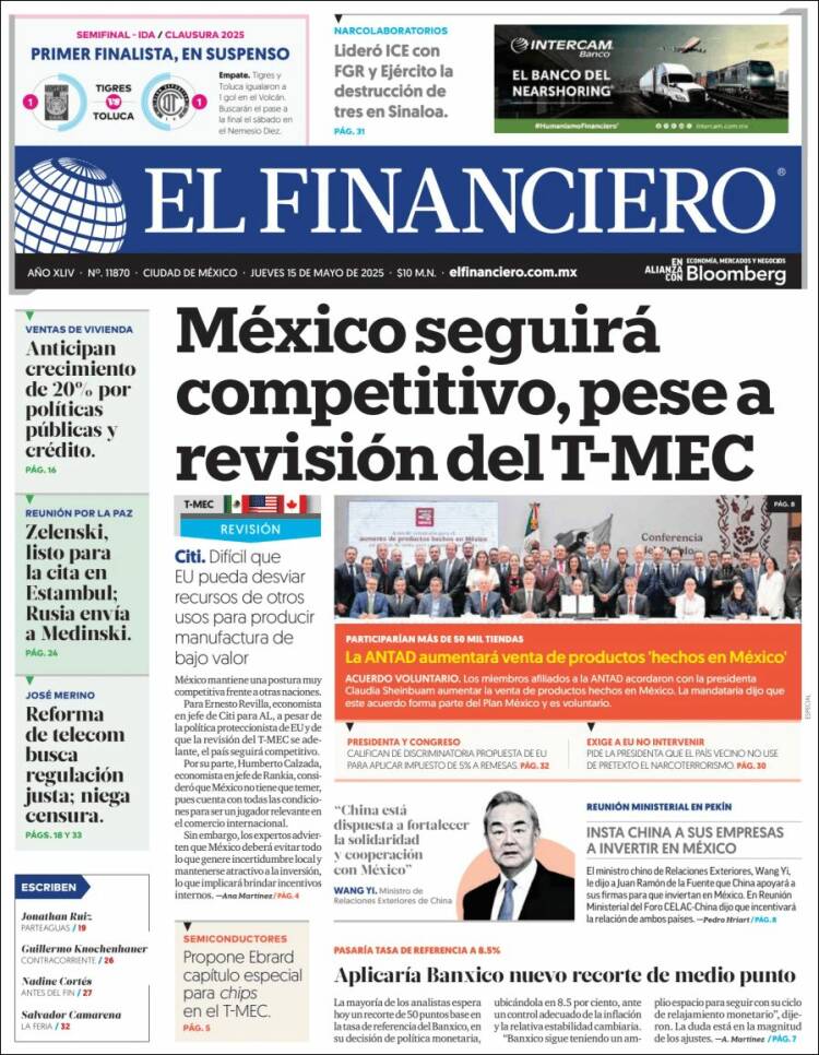 Portada de El Financiero (México)