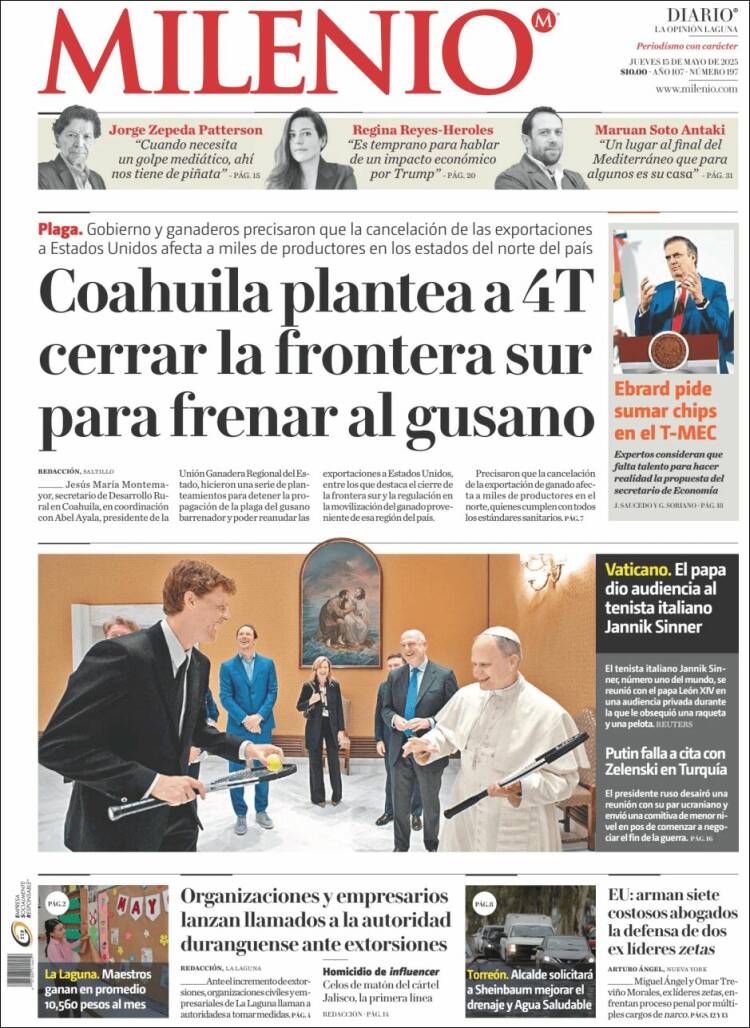 Portada de Milenio - Laguna (México)