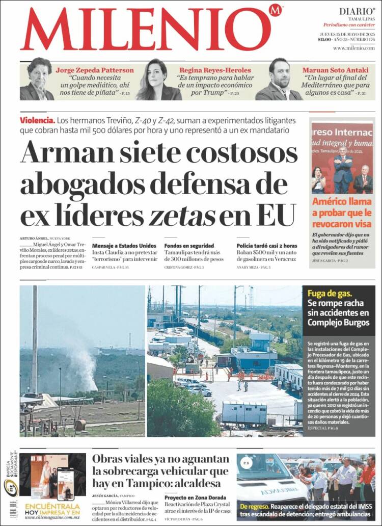 Portada de Milenio - Tamaulipas (México)