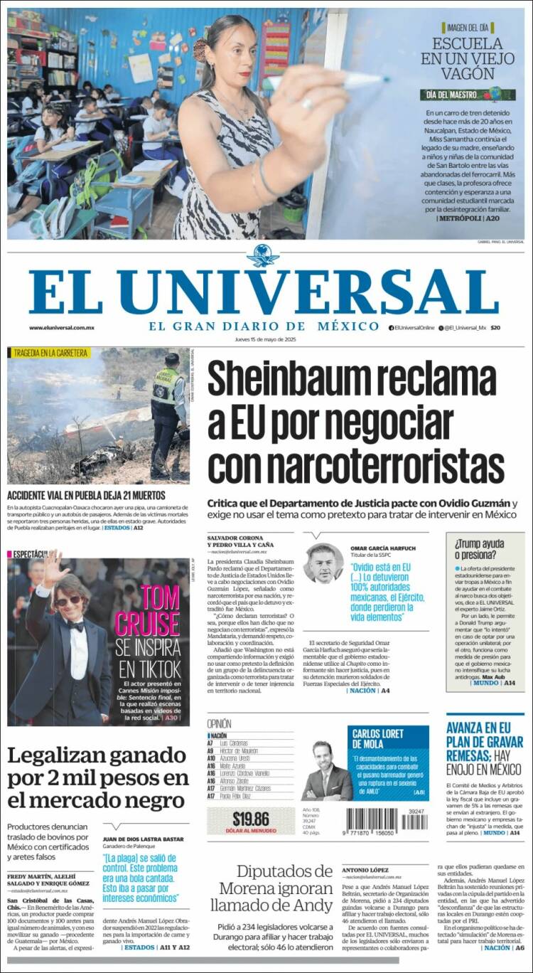 Portada de El Universal (México)