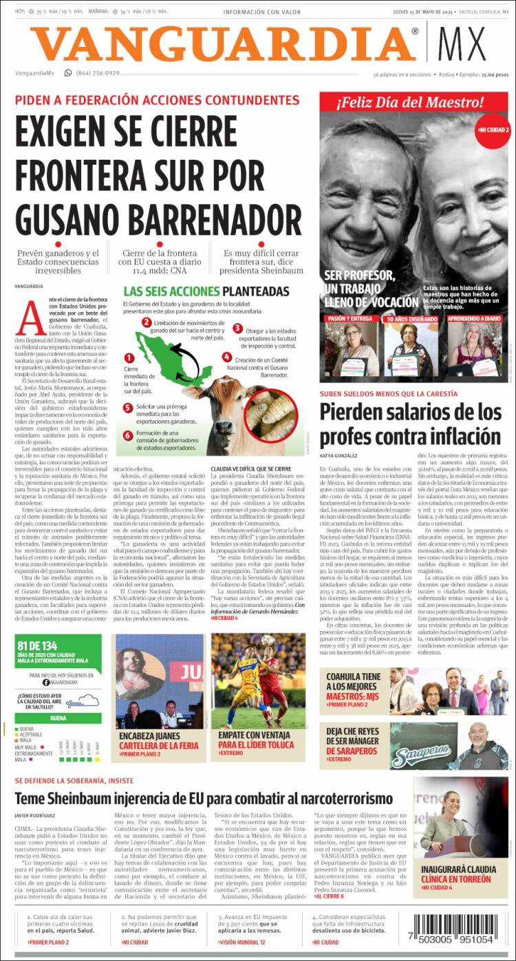Portada de Vanguardia (México)
