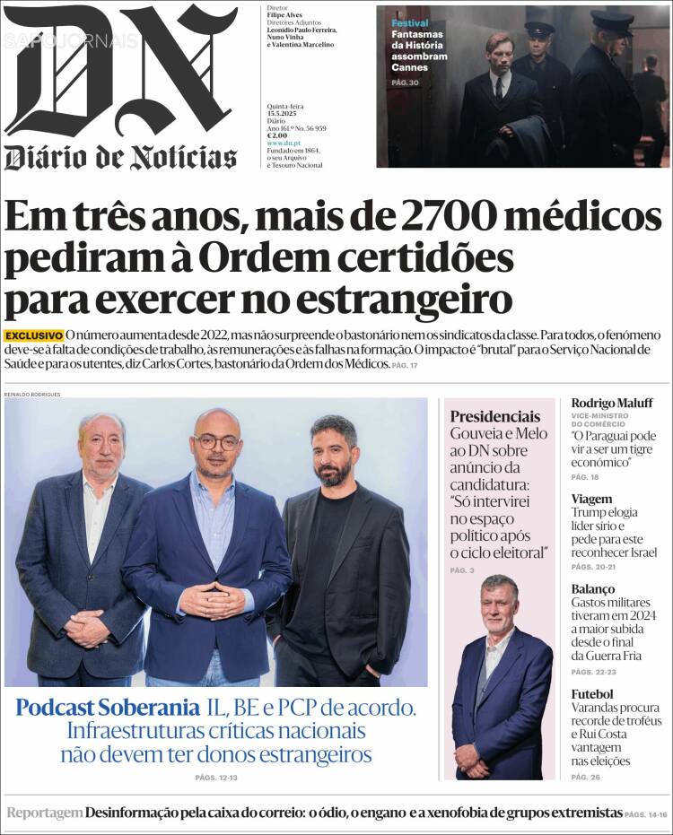 Portada de Diário de Noticias (Portugal)