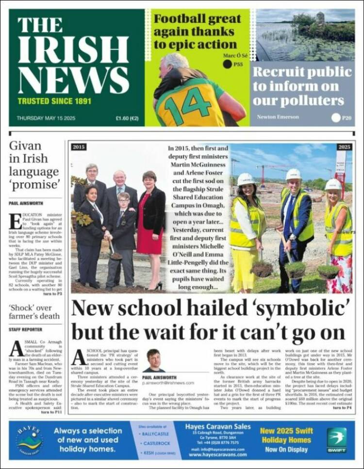 Portada de Irish News (Reino Unido)