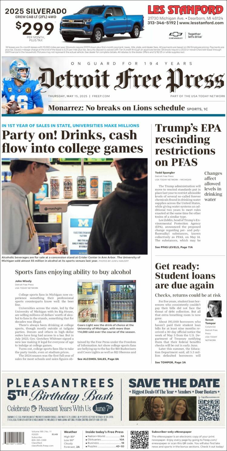 Portada de Detroit Free Press (États-Unis)