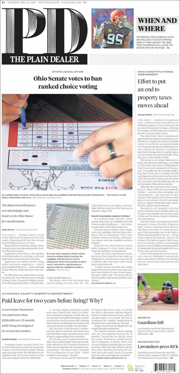 Portada de The Plain Dealer (USA)
