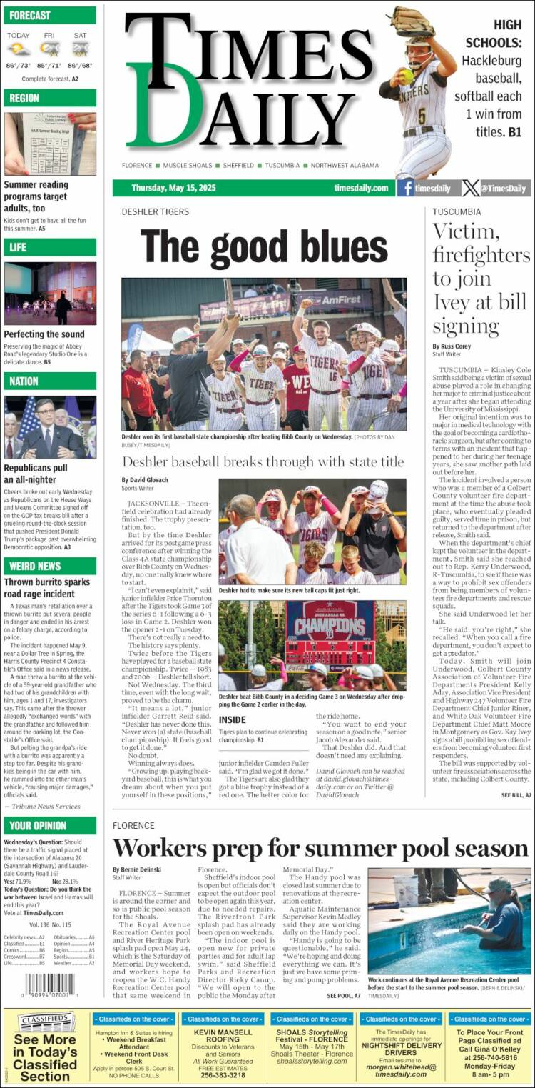 Portada de Times Daily (États-Unis)