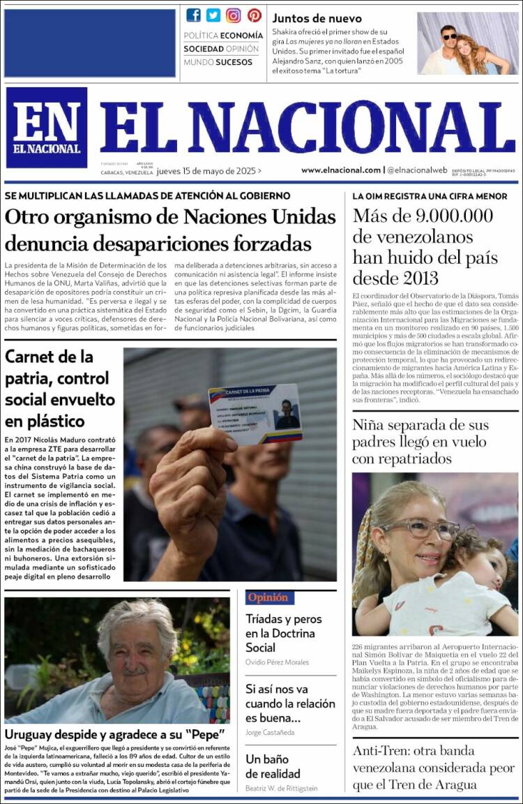 Portada de El Nacional (Venezuela)
