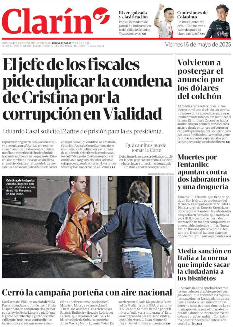 Portada de Clarín (Argentina)