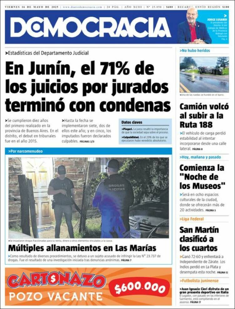 Portada de Diario Democracia (Argentina)