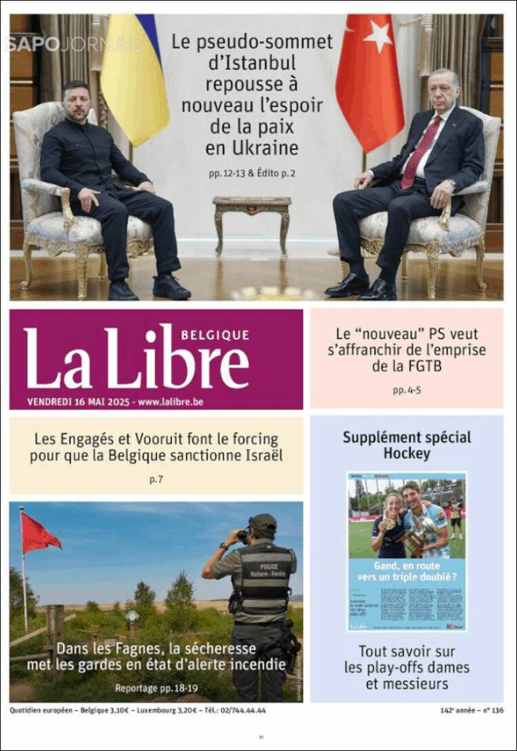 Portada de La Libre.be (B&eacute;lgica)