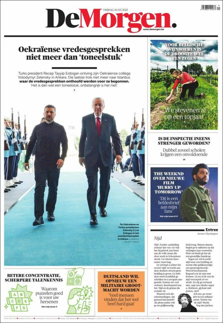 Portada de De Morgen (B&eacute;lgica)
