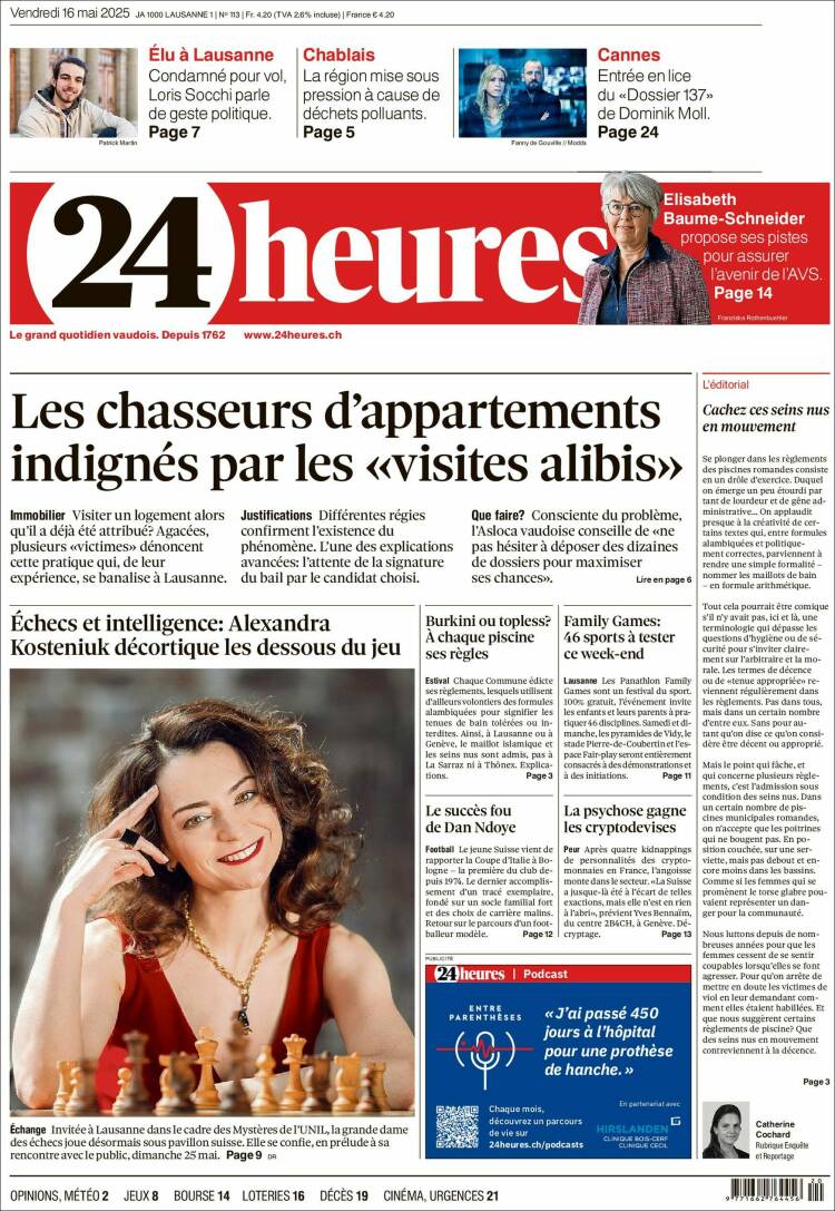 Portada de 24 Heures (Suiza)
