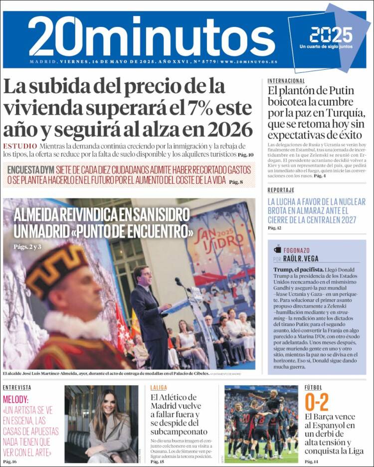 Portada de 20 Minutos - Madrid (España)