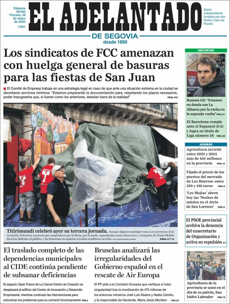 Portada de El Adelantado de Segovia (España)