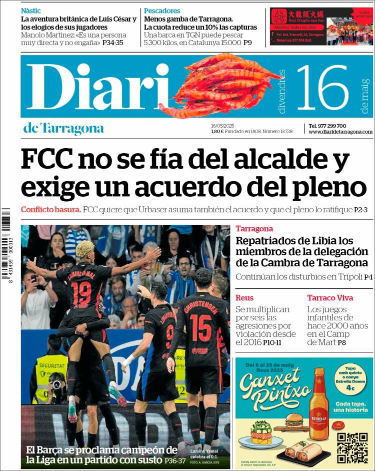 Portada de Diari de Tarragona (España)