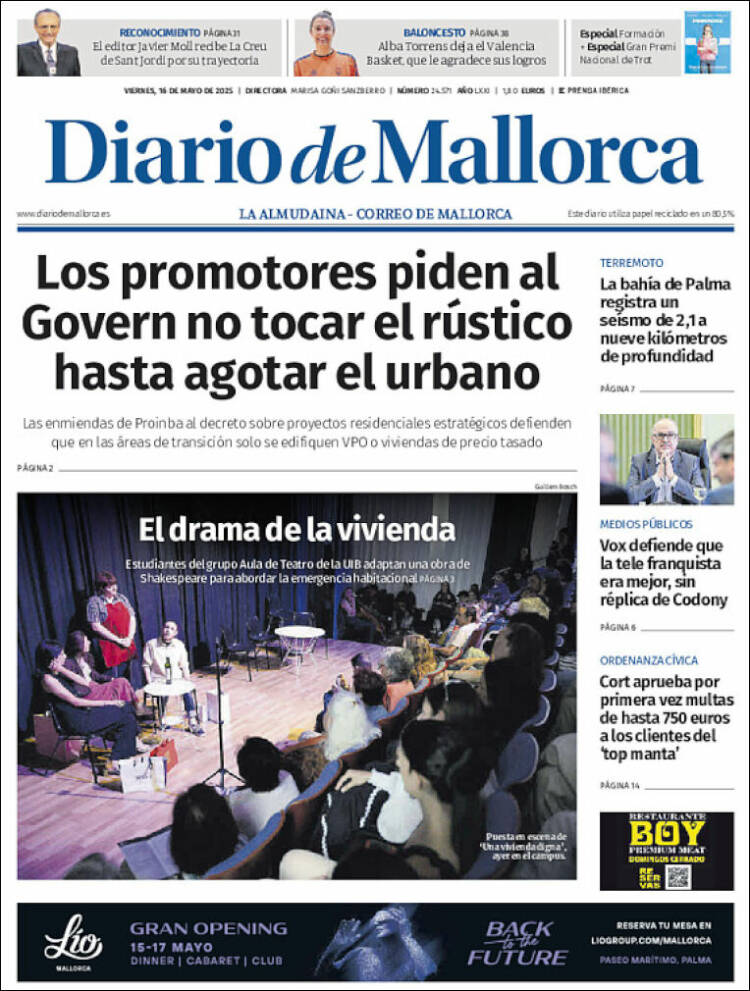 Portada de Diario de Mallorca (España)