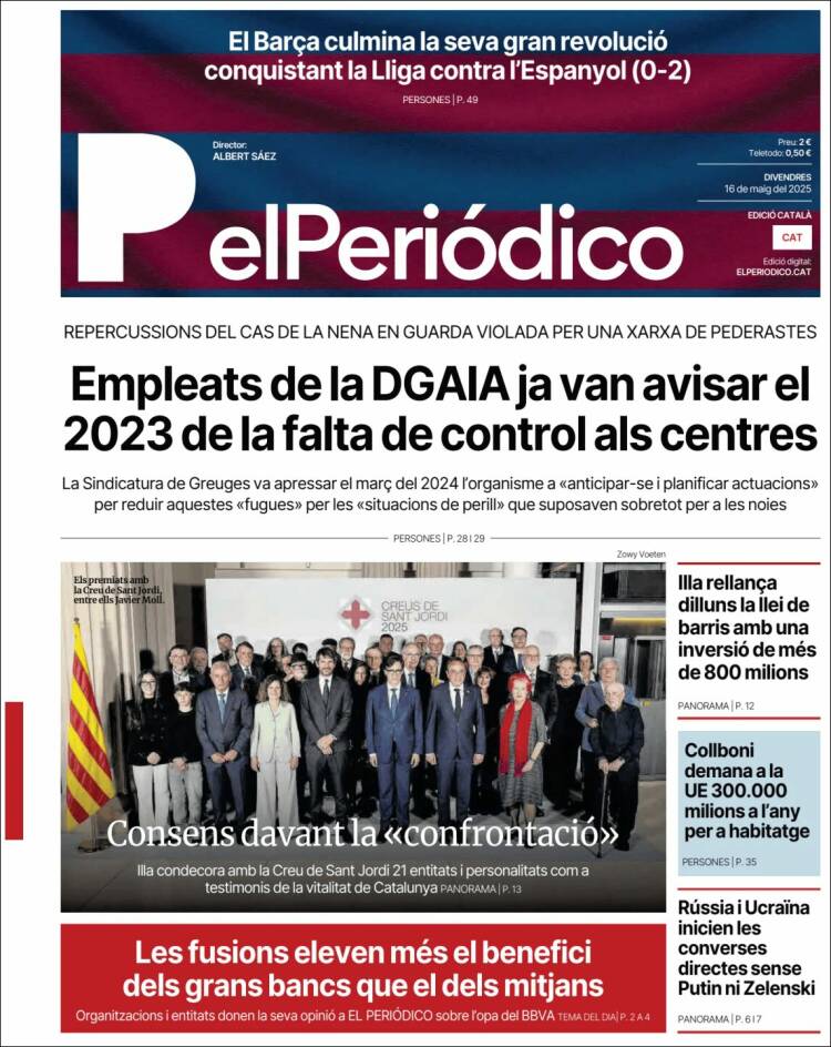 Portada de El Periódico de Catalunya (España)