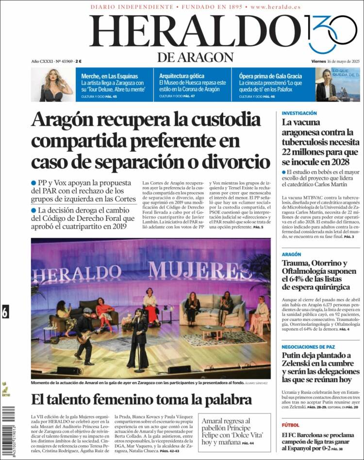 Portada de Heraldo de Aragón (España)