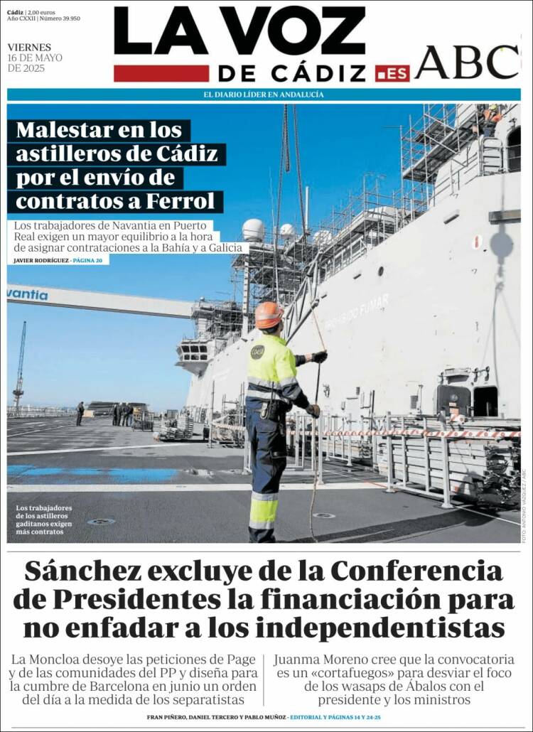 Portada de La Voz de Cádiz (España)