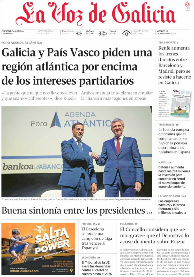 Portada de La Voz de Galicia (España)