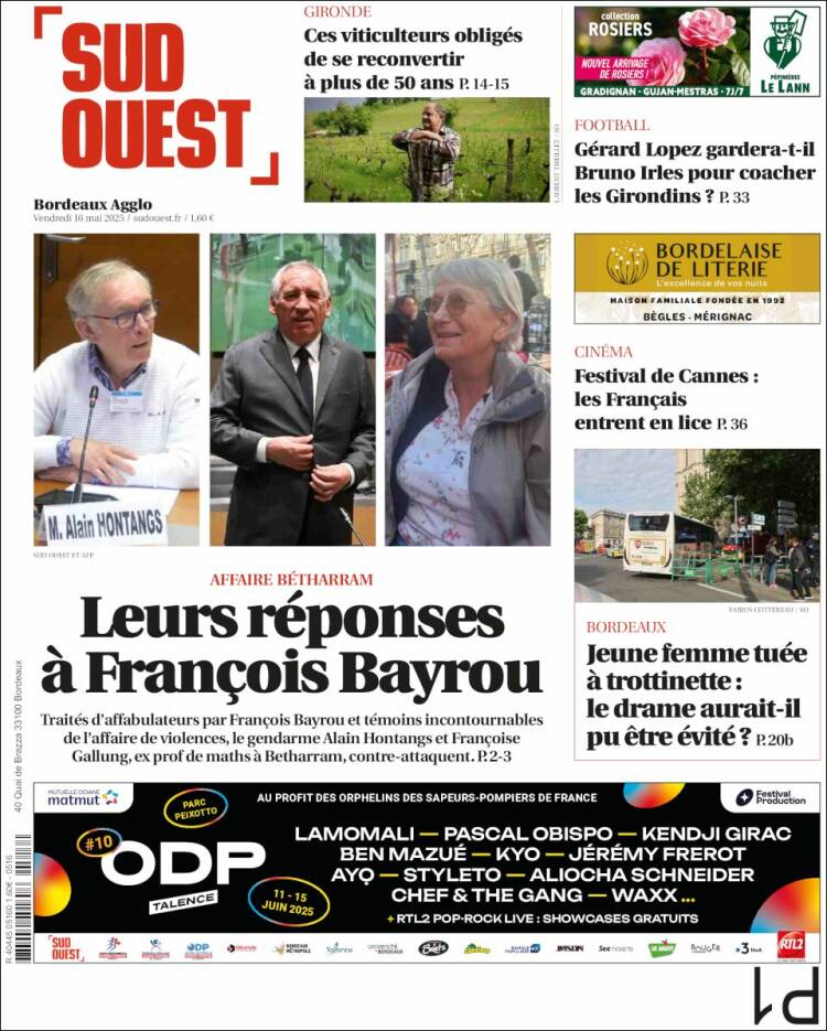Portada de Sud Ouest (Francia)
