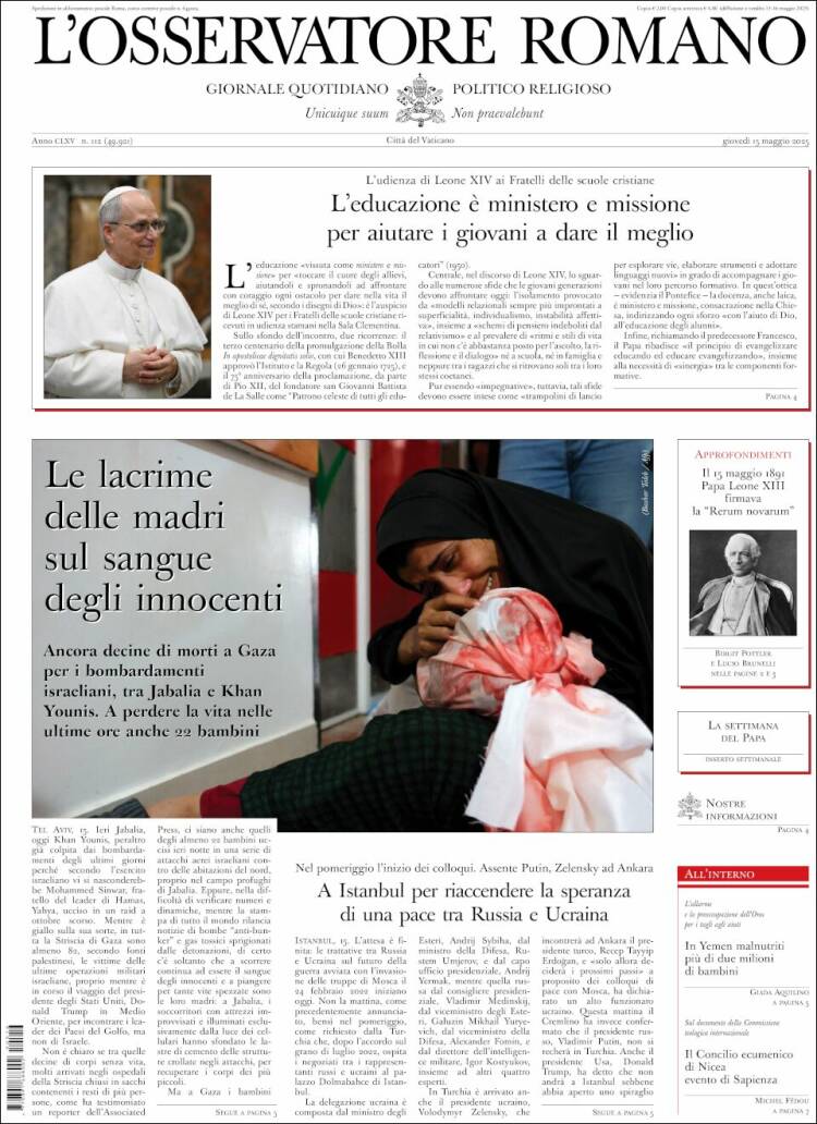 Portada de L'Osservatore Romano (Italia)