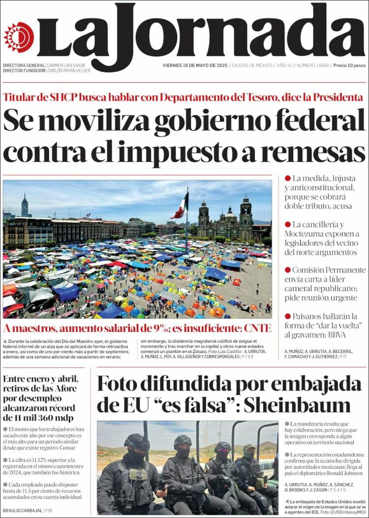 Portada de La Jornada (Mexique)