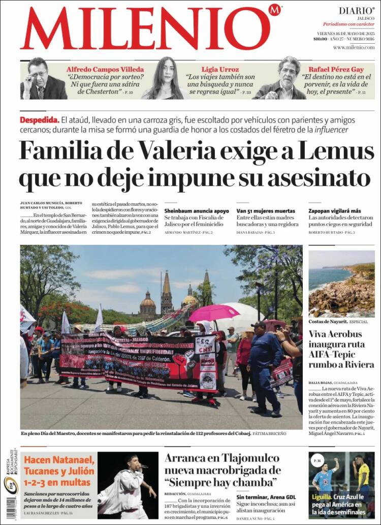 Portada de Milenio - Jalisco (Mexique)