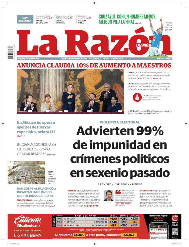 Portada de La Razón (Mexique)