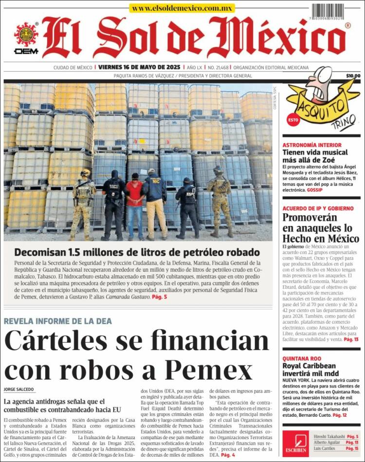 Portada de El Sol de México (Mexique)
