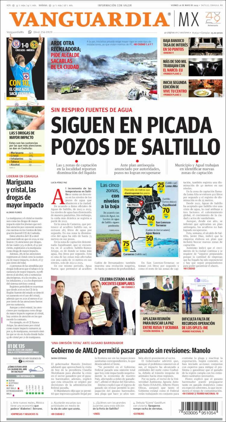 Portada de Vanguardia (México)