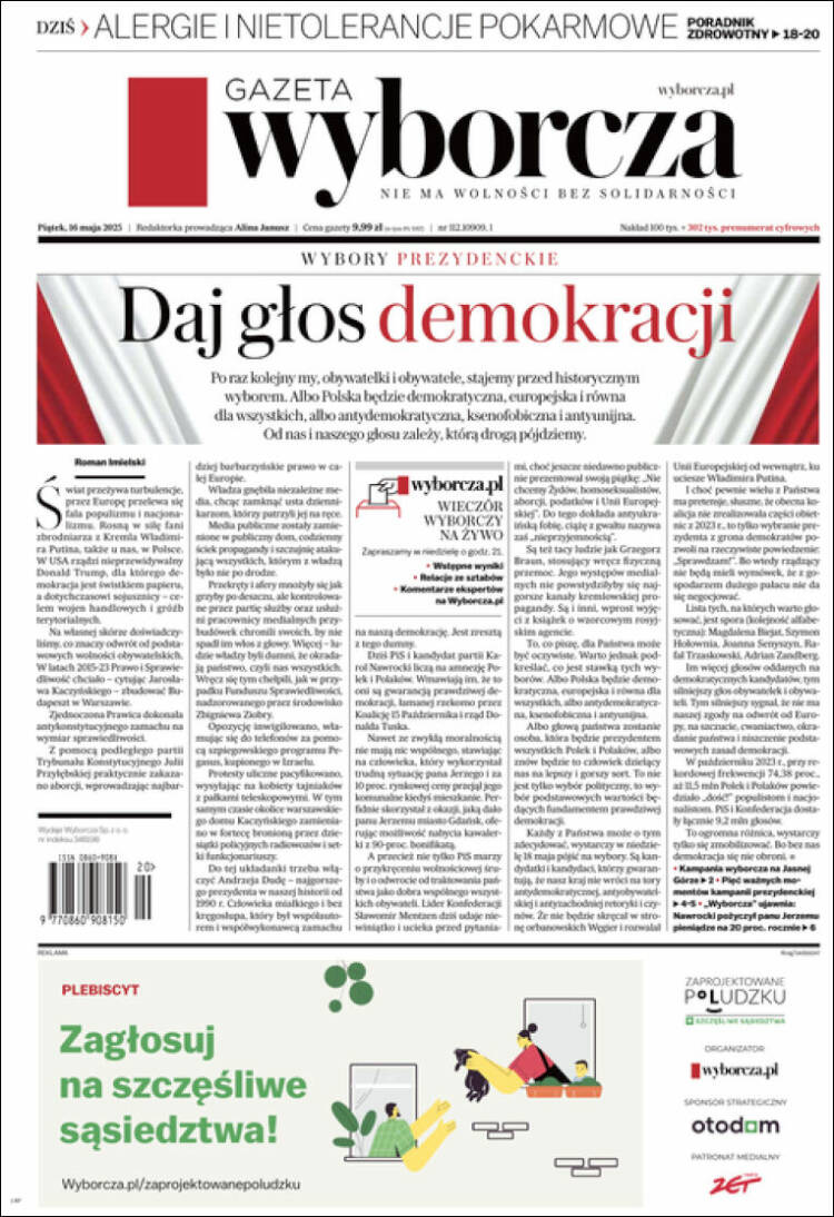 Portada de Gazeta Wyborcza (Polonia)