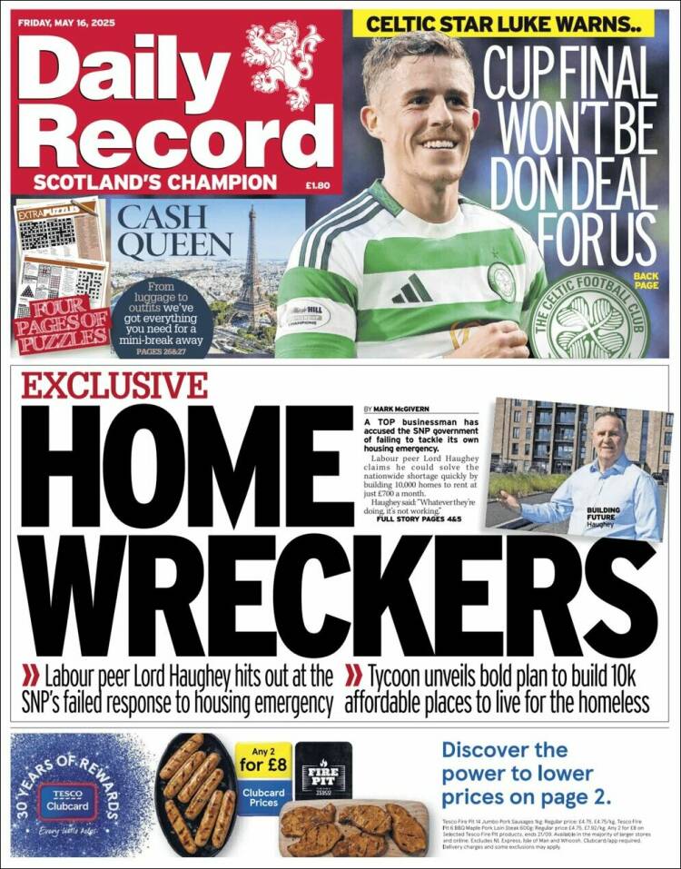 Portada de Daily Record (Reino Unido)