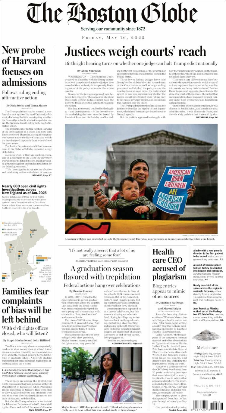 Portada de Boston Globe (USA)
