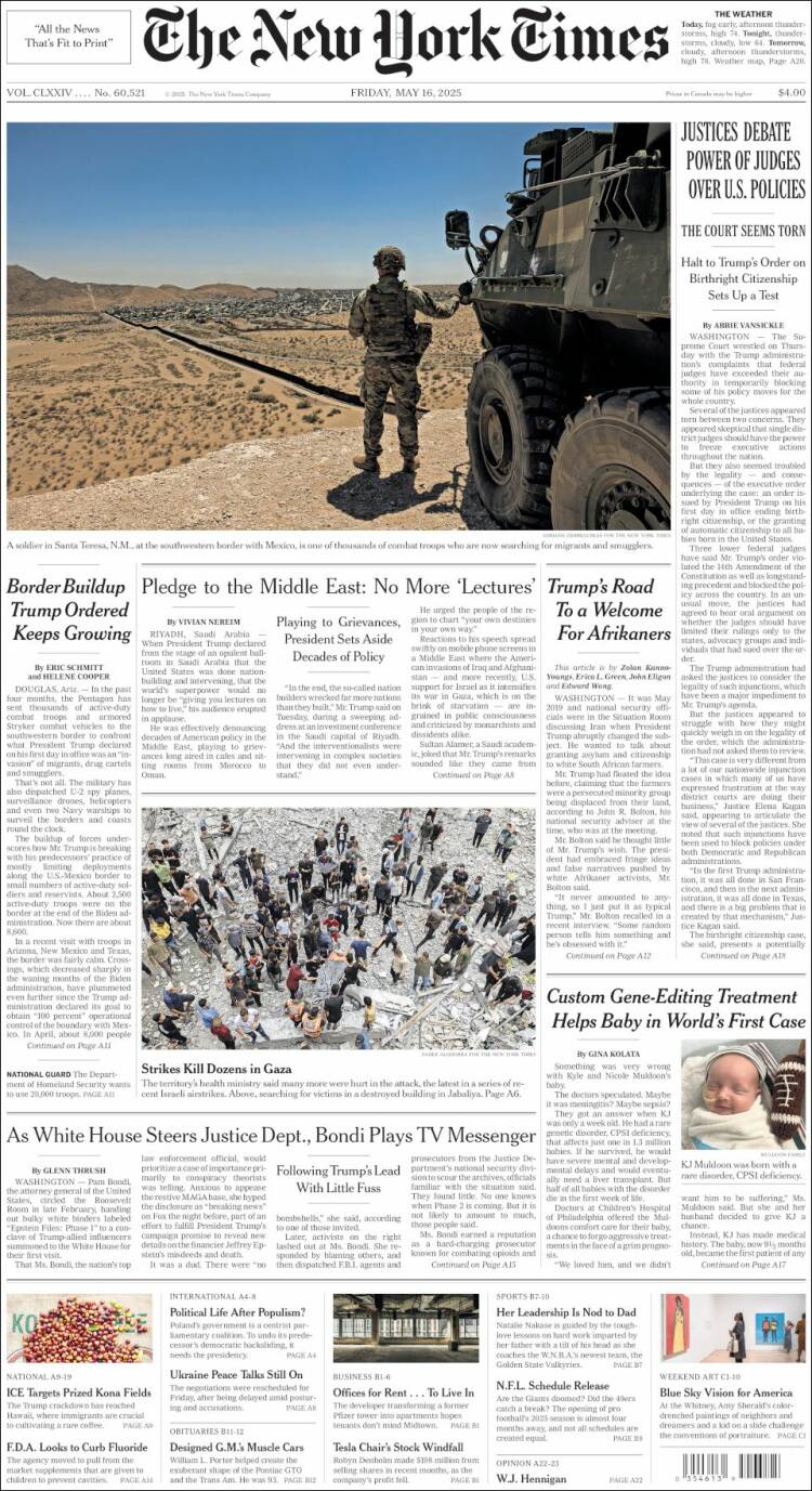 Portada de New York Times (USA)