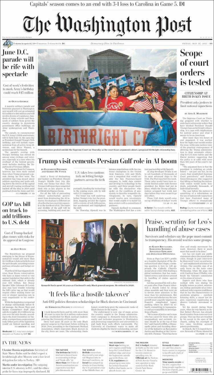 Portada de The Washington Post (USA)