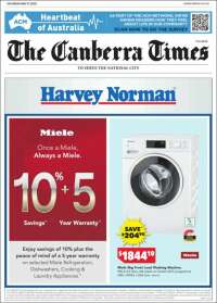 Portada de The Canberra Times (Australia)
