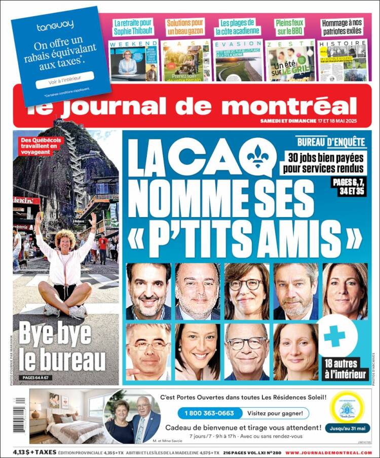 Portada de Le Journal de Montréal (Canadá)