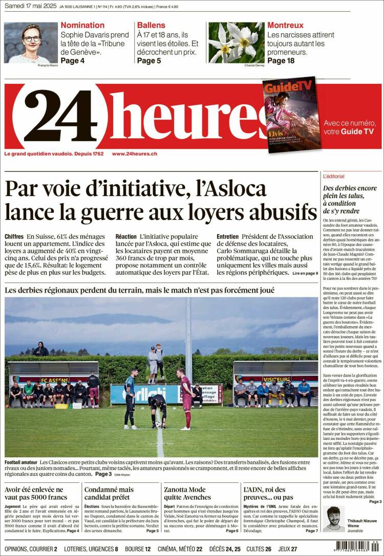 Portada de 24 Heures (Suiza)