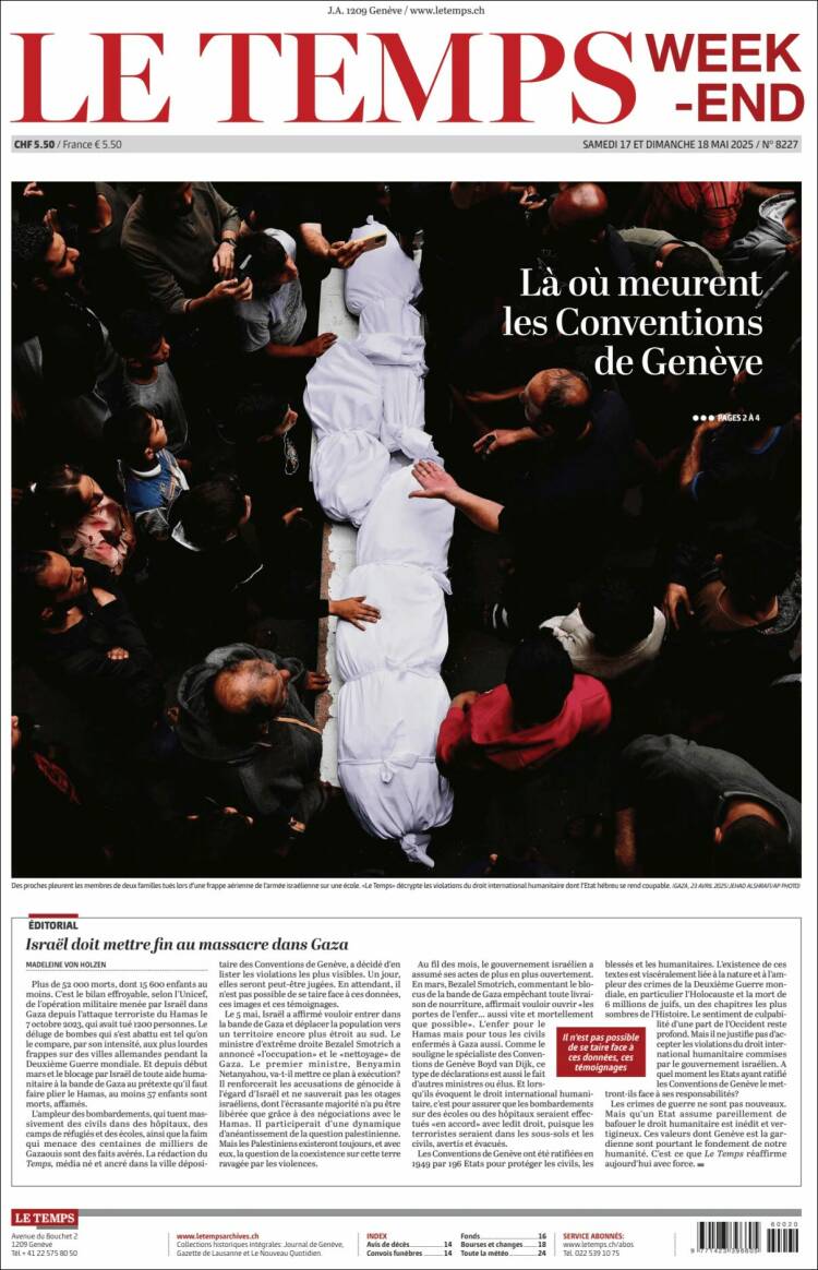 Portada de Le Matin (Suisse)