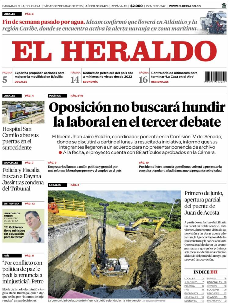 Portada de El Heraldo (Colombia)
