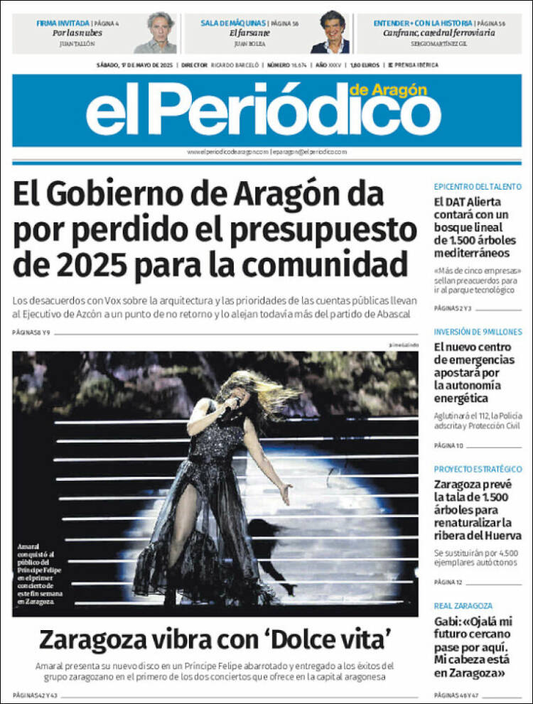 Portada de El Periódico de Aragón (Espagne)