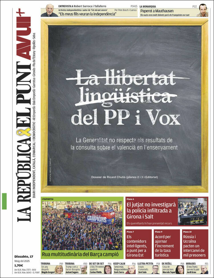 Portada de El Punt Avui - Girona (Espagne)