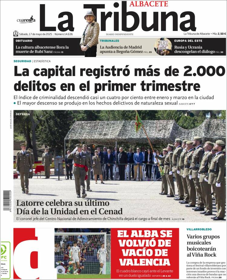 Portada de La Tribuna de Albacete (España)
