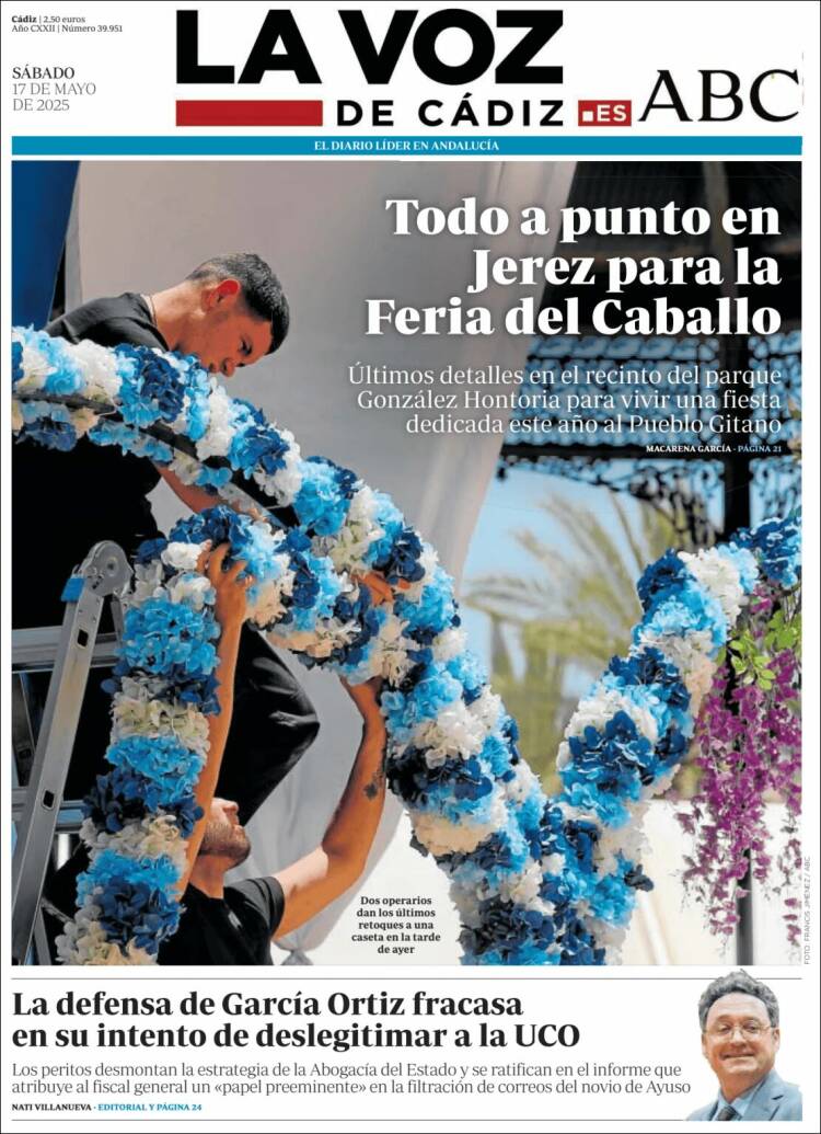 Portada de La Voz de Cádiz (España)