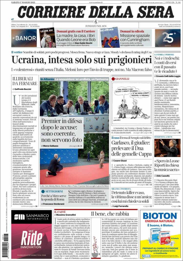 Portada de Corriere della Sera (Italie)